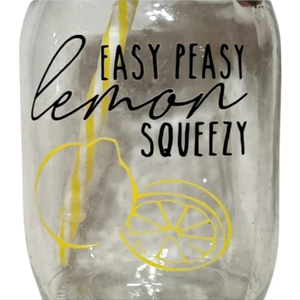 Set of 2 Easy Peasy Lemon Squeezy Glass Mason Jar Tumblers